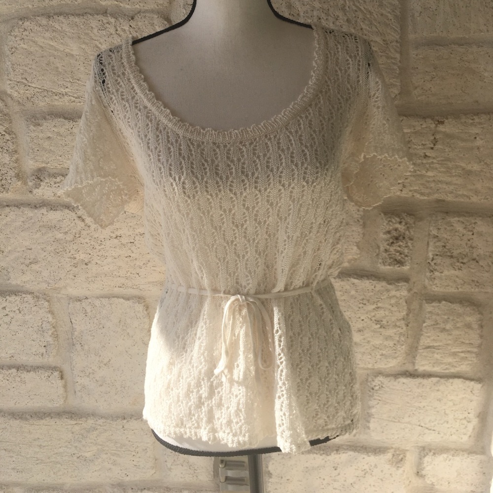 Reformation White Short Sleeve Sweater / Small